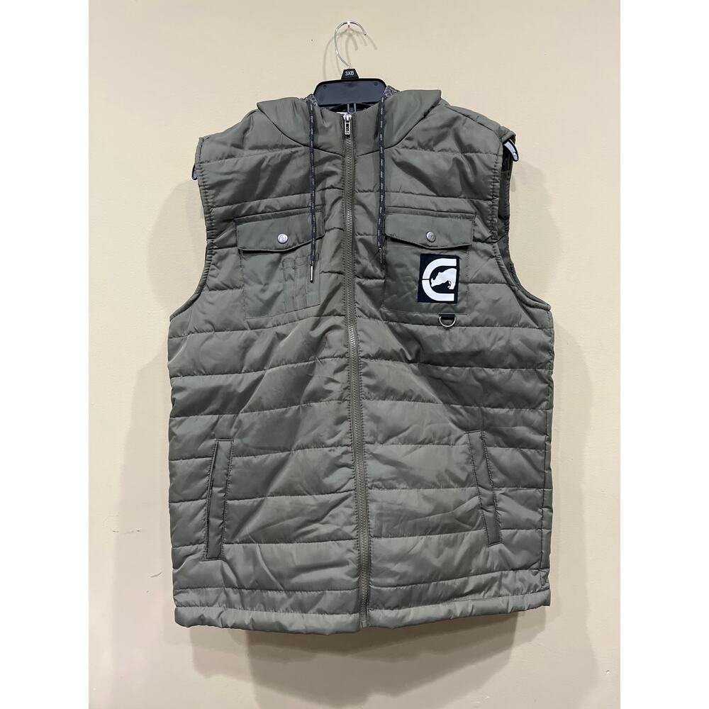 Ecko Unltd. Low Profile Puffer Vest Hoodie Mens Large Olive Green